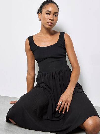 Jersey Bodice Cotton Midi Dress