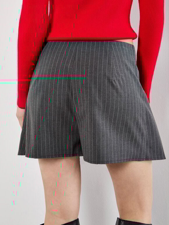Pinstripe Pleat Mini Skort, Grey, large
