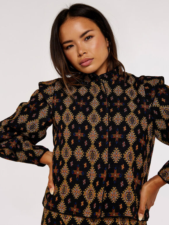 Tribal Jacquard Jacket, Black, large