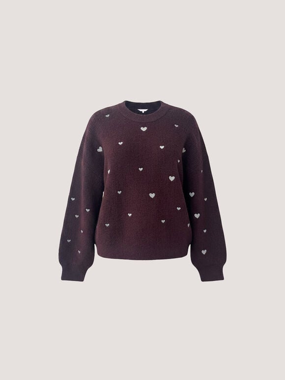 Embroidered Heart Jumper, Plum, large