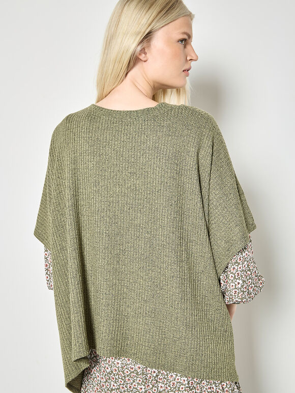 Waffle Knit Tunic Top, Khaki, large