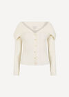Wide Collar Ribbed Knit Cardigan, Cream, large