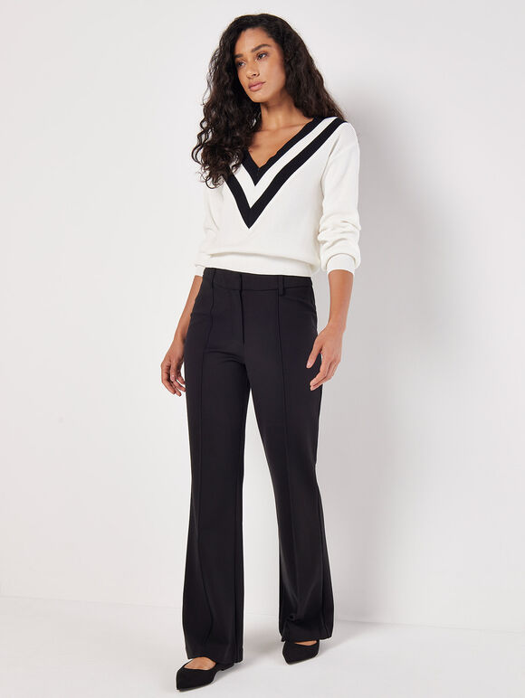 Ponte Seam Detail Straight Leg Trousers, Black, large