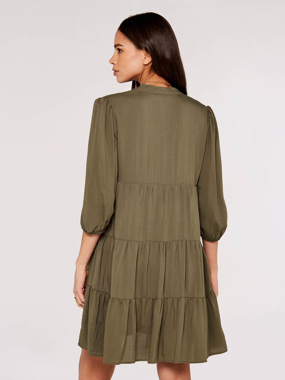 Herringbone Tiered Mini  Dress, Khaki, large