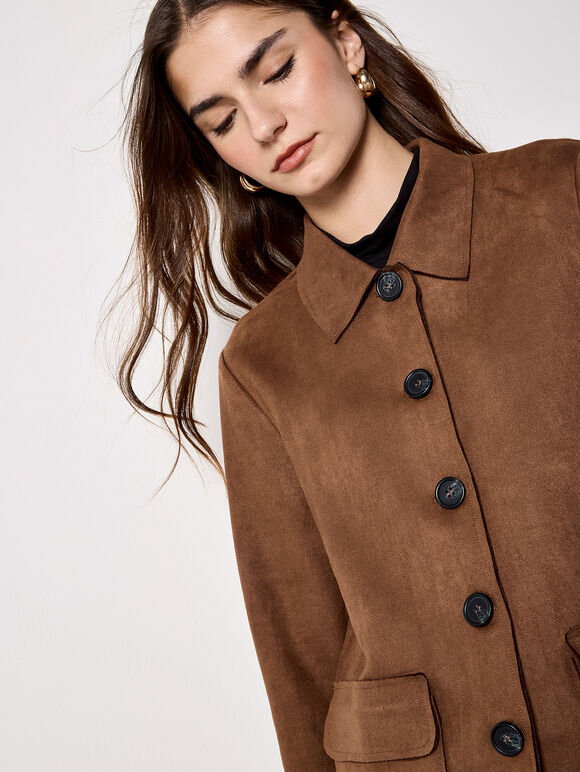 Lightweight Suede Jacket, Brown, large