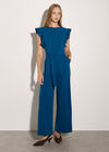 Ruffle Sleeve Jersey Jumpsuit, Cobalt/Royal Blue, large