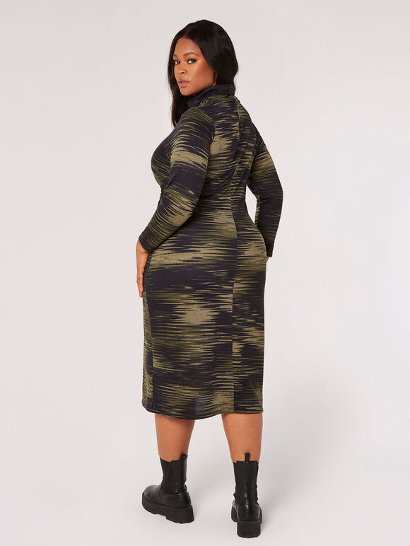 Texture Print Jersey Midi Dress, Khaki, large