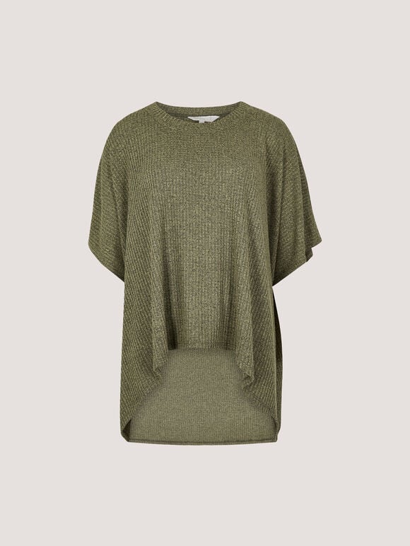 Waffle Knit Tunic Top, Khaki, large