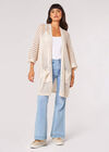 Star Motif Open Knit Cardigan, Stone, large
