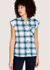 Blue Window Plaid Turn Up Sleeve Shirt, Blue, large