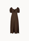 Tie Detail Milkmaid Midaxi Dress, Brown, large