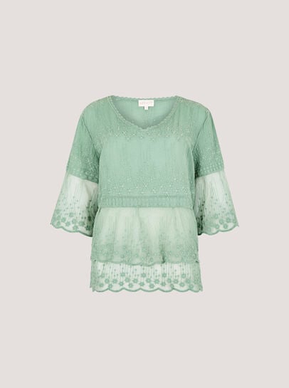Embroidered Cotton Mesh Blouse