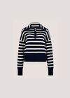 Zip Neck Stripe Jumper, Navy, large