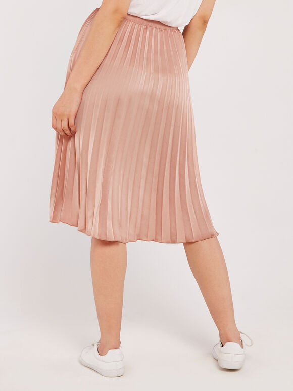 Pleated Satin Crepe Skirt, Pink, large