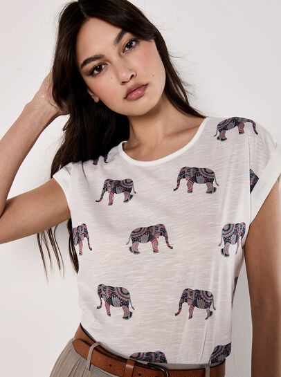 Elephant Print Slub T-Shirt