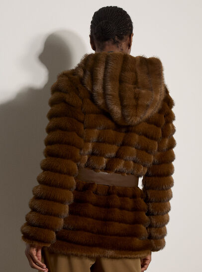 Faux Fur Panel Belted Coat