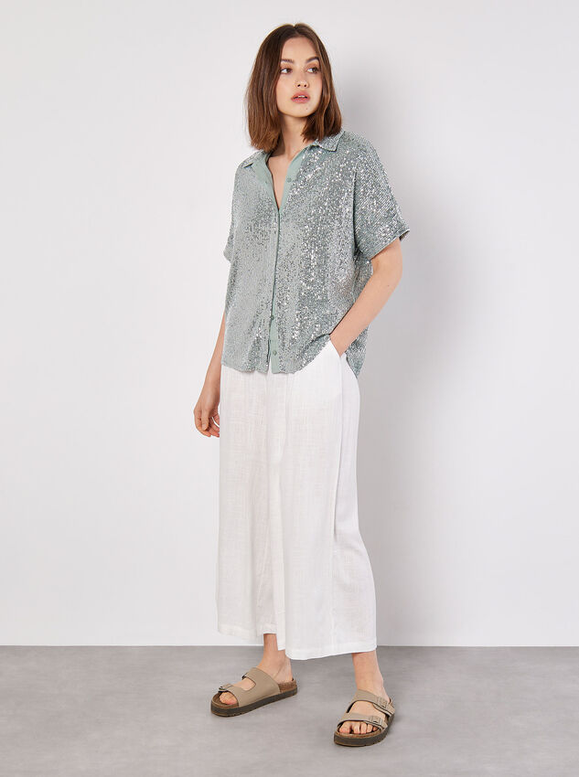 Sequin Embellished Relaxed Shirt, Mint, large