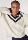 Multi Fleck Chunky Knit Cricket Jumper, Stone, large