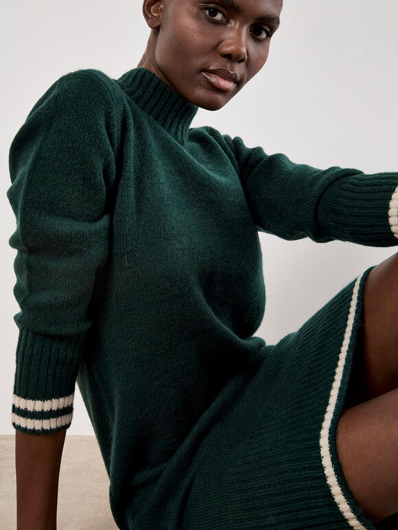 Tipped Knitted Jumper Midi Dress, Green, large