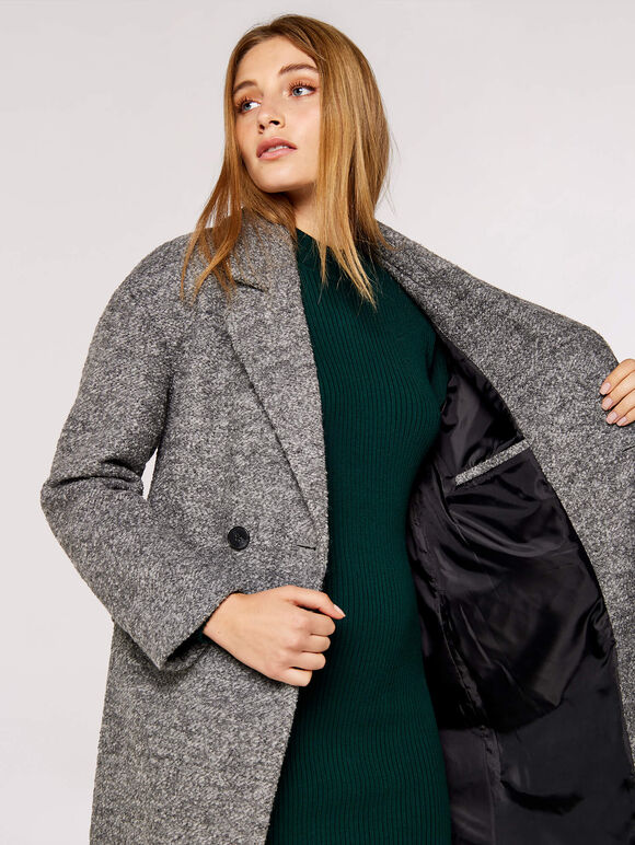 Double-Breasted Boucle Coat, Grey, large