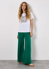 Textured Cotton Wide Leg Trousers, Green, large