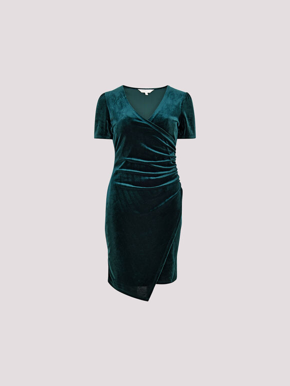 Velvet Ruched Bodycon Mini Dress, Green, large