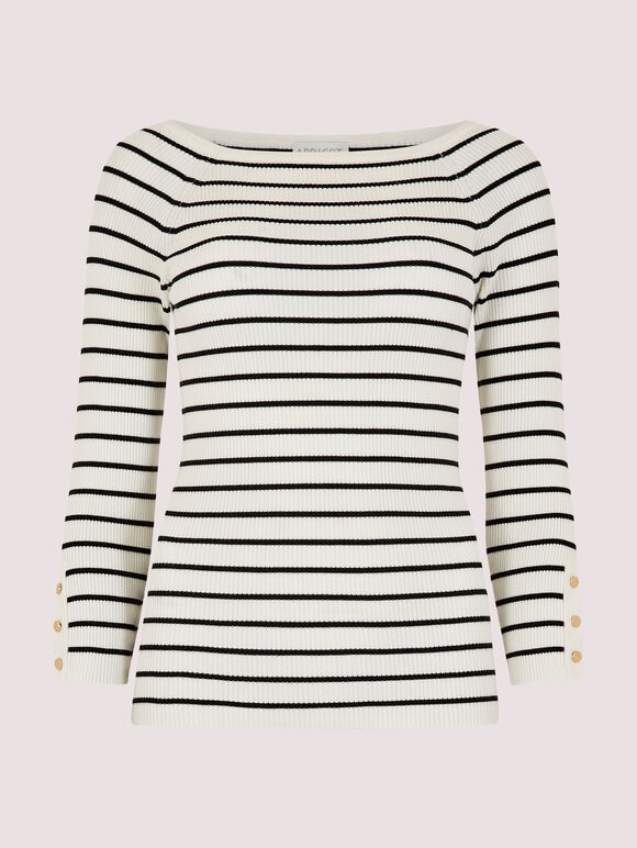  Stripe Ribbed Jumper, White, large