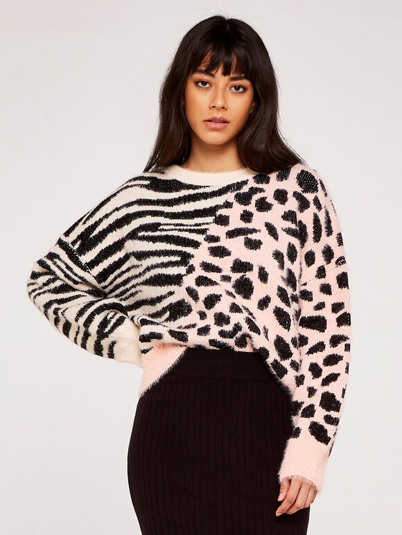 Mixed Animal Jumper, Pink, large