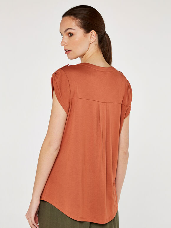 Pocket Vneck Military Top, Rust, large