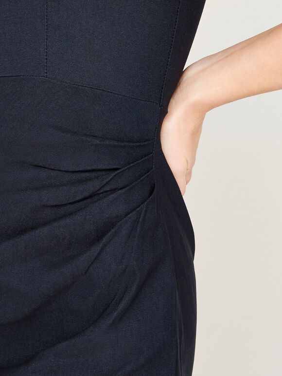 Halter Neck Rouged Bodycon Dress, Navy, large