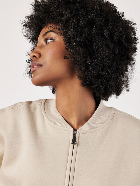 Sweatshirt Bomber Jacket, Stone, large