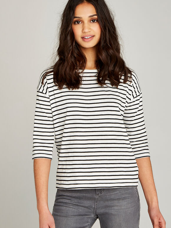Nautical Stripe Slub Boxy Top, Black, large