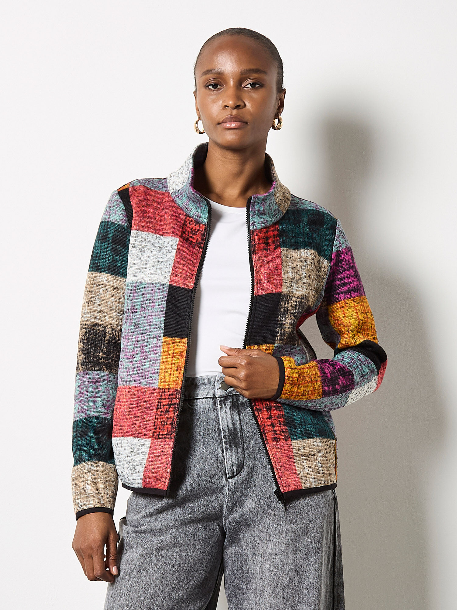 Colourful Check Fleece Jacket | Apricot Clothing