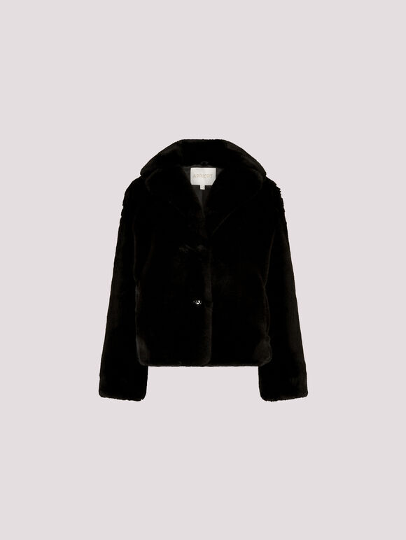 Short Opulent Fur Coat, Black, large