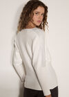 Diamante Embellished Ribbed Jumper, White, large
