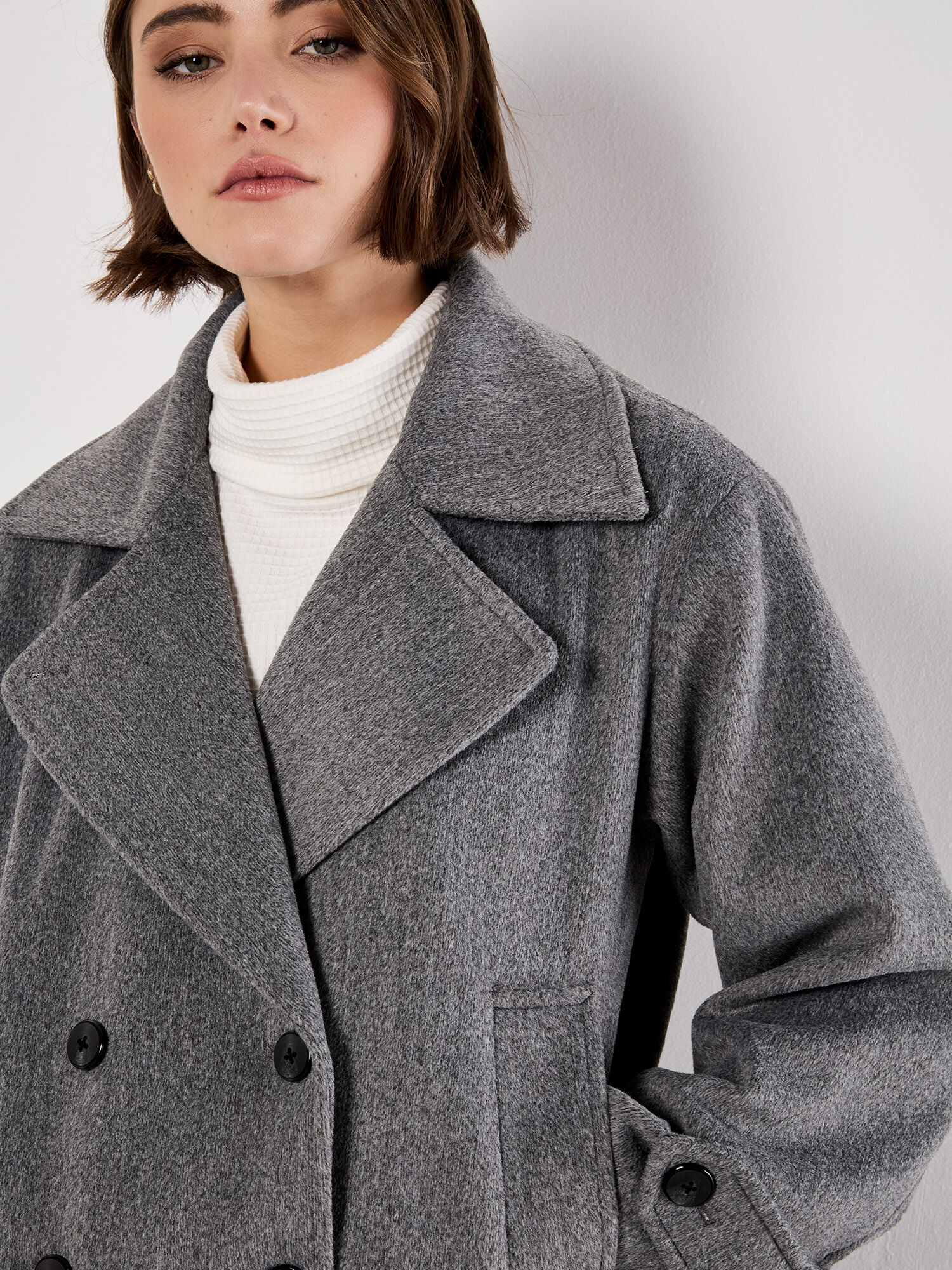 XUNRYAN Women's Wool-Blend Trench Coat - Short Double Breasted Pea Coat For Winter, Casual Button Front
