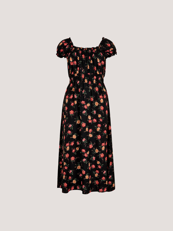 Vintage Rose Milkmaid Midi Dress, Black, large