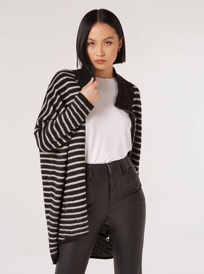 Stripe Knitted Longline Zip Jumper