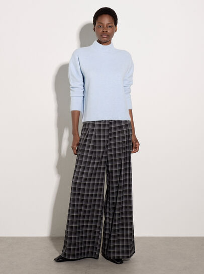 Check Print Tailored Wide-Leg Trousers