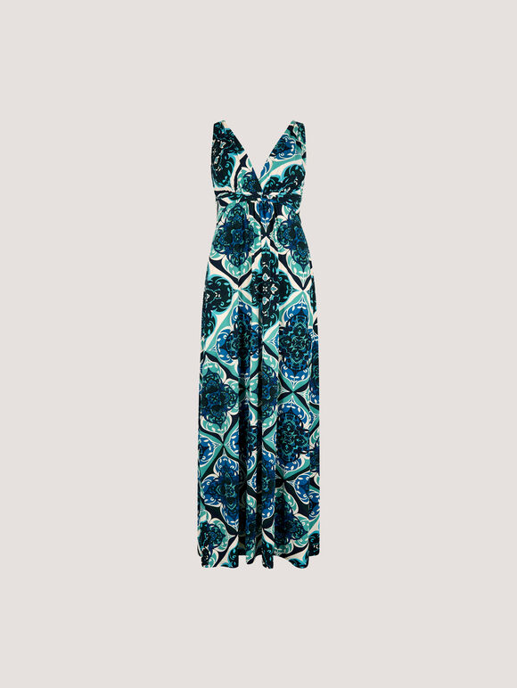 Tile Print Jersey Maxi Dress, Aqua - Turquoise, large