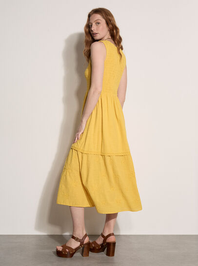 Floral Embroidered Cotton Midi Dress