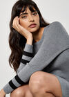 Stripe Cuff Fit And Flare Knit Mini Dress, Grey, large