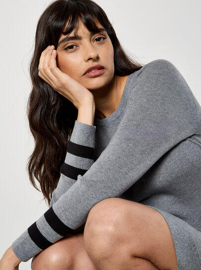 Stripe Cuff Fit And Flare Knit Mini Dress