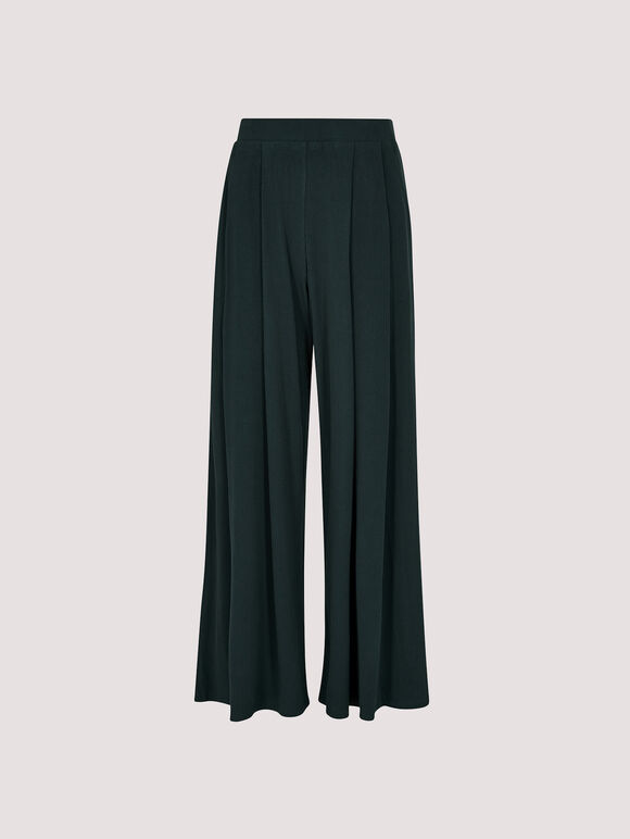 Ribbed Knit Palazzo Trousers, Green, large