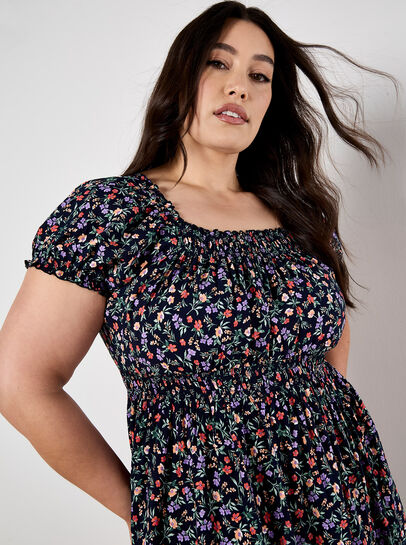 Garden Floral Milkmaid Midi Dress