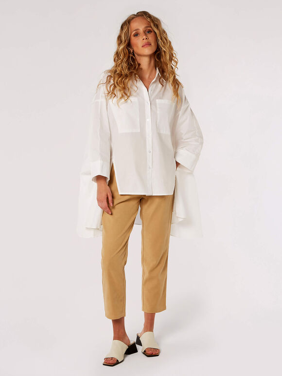 Oversized Statement Cotton Shirt, White, large