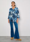 Patchwork Scarf Print Blouse, Blue, large