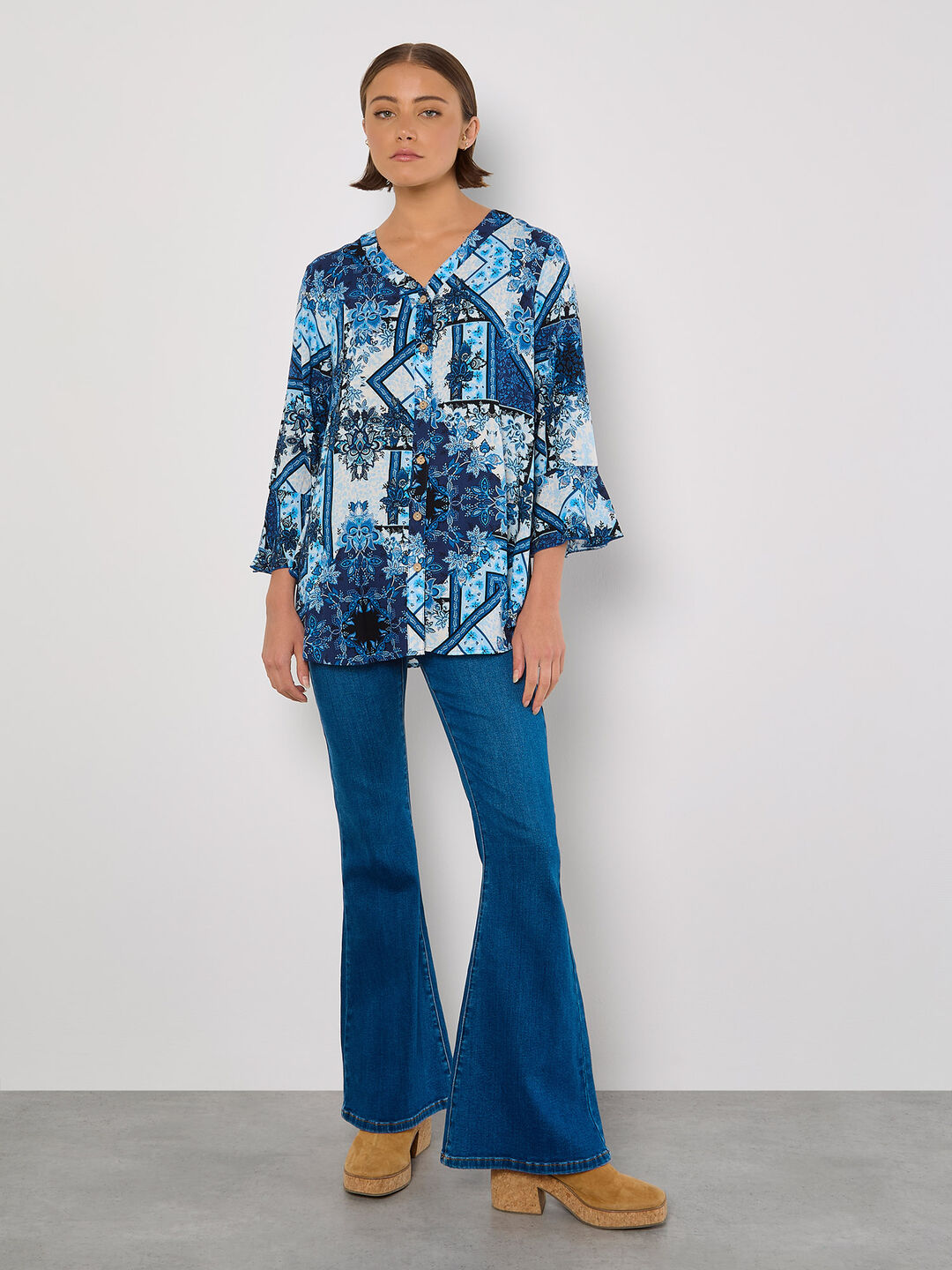 Image of Patchwork Scarf Print Blouse