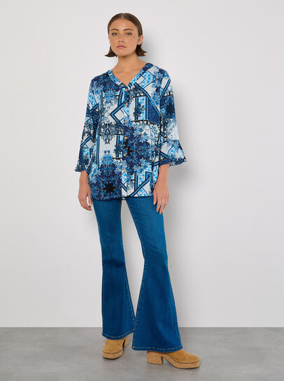 Patchwork Scarf Print Blouse