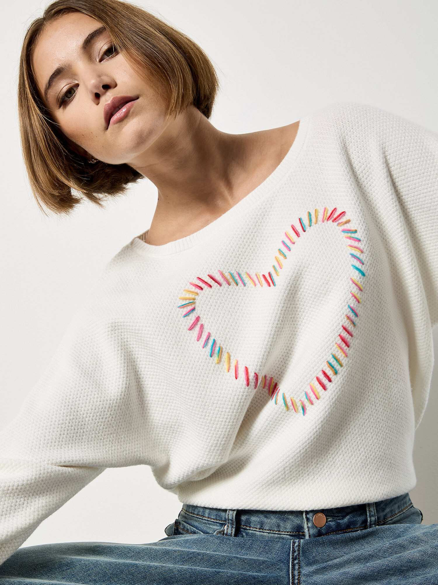 Colourful Stitched Heart Jumper | Apricot Clothing